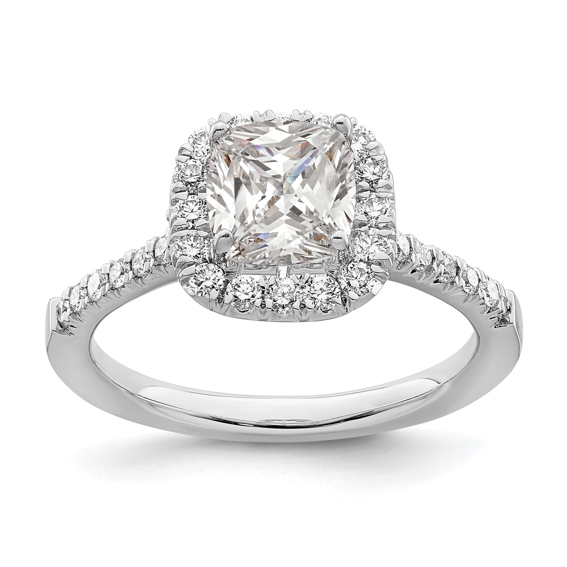 1.50ct. CZ Solid Real 14K White Gold Cushion Halo Engagement Ring
