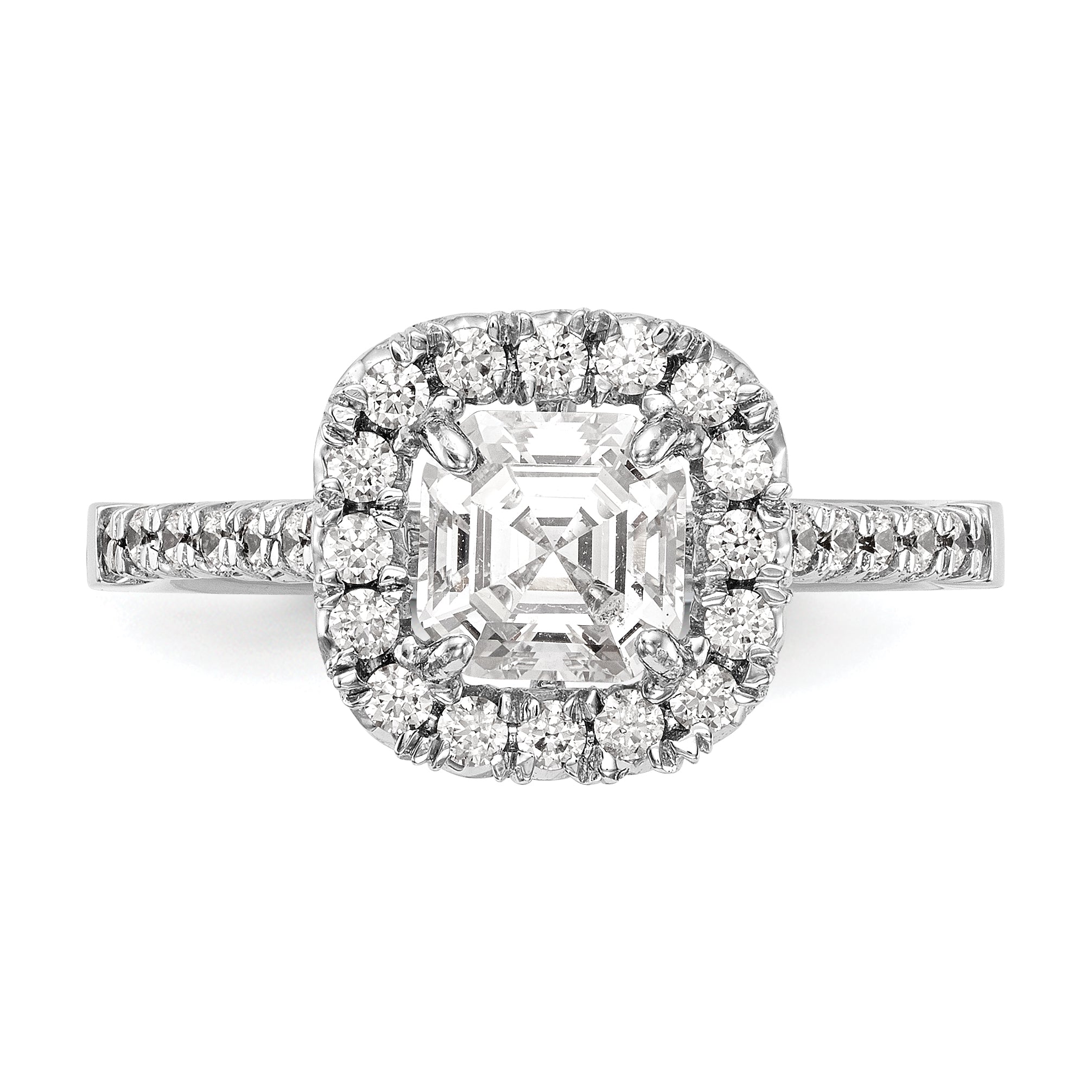 0.37ct. CZ Solid Real 14K White Gold Ascher Halo Engagement Ring