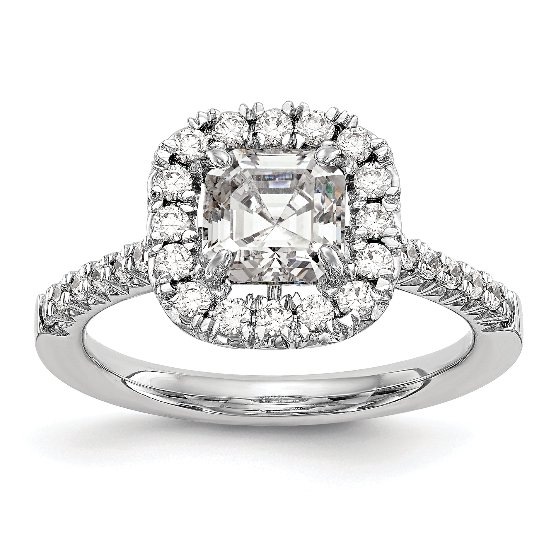 0.37ct. CZ Solid Real 14K White Gold Ascher Halo Engagement Ring