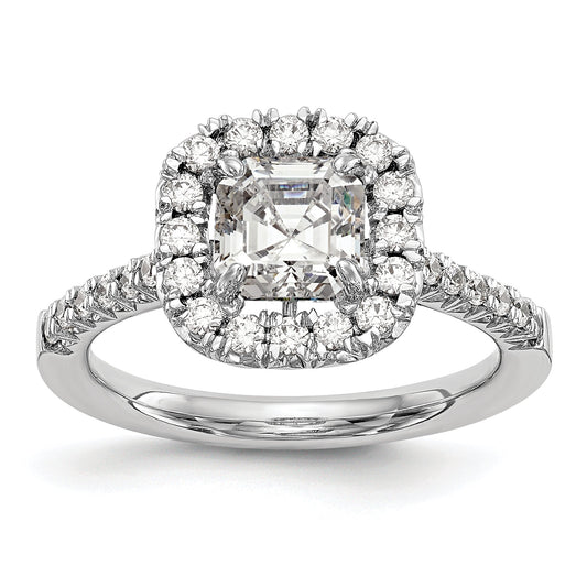 0.37ct. CZ Solid Real 14K White Gold Ascher Halo Engagement Ring