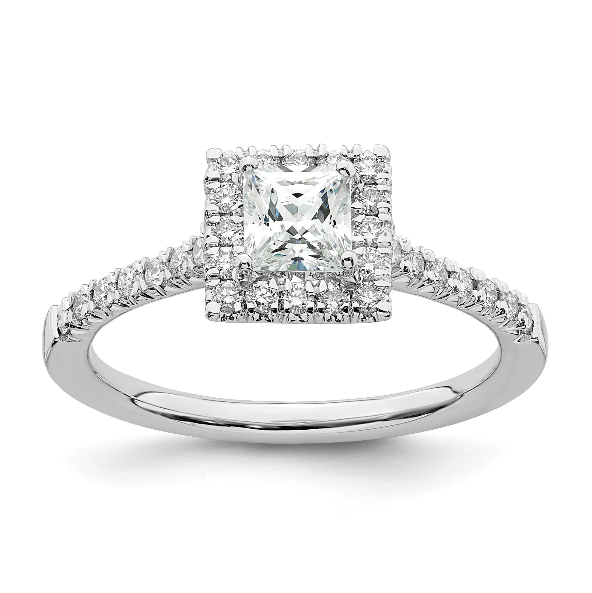 0.50ct. CZ Solid Real 14K White Gold Square Halo Engagement Ring