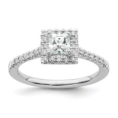 0.50ct. CZ Solid Real 14K White Gold Square Halo Engagement Ring