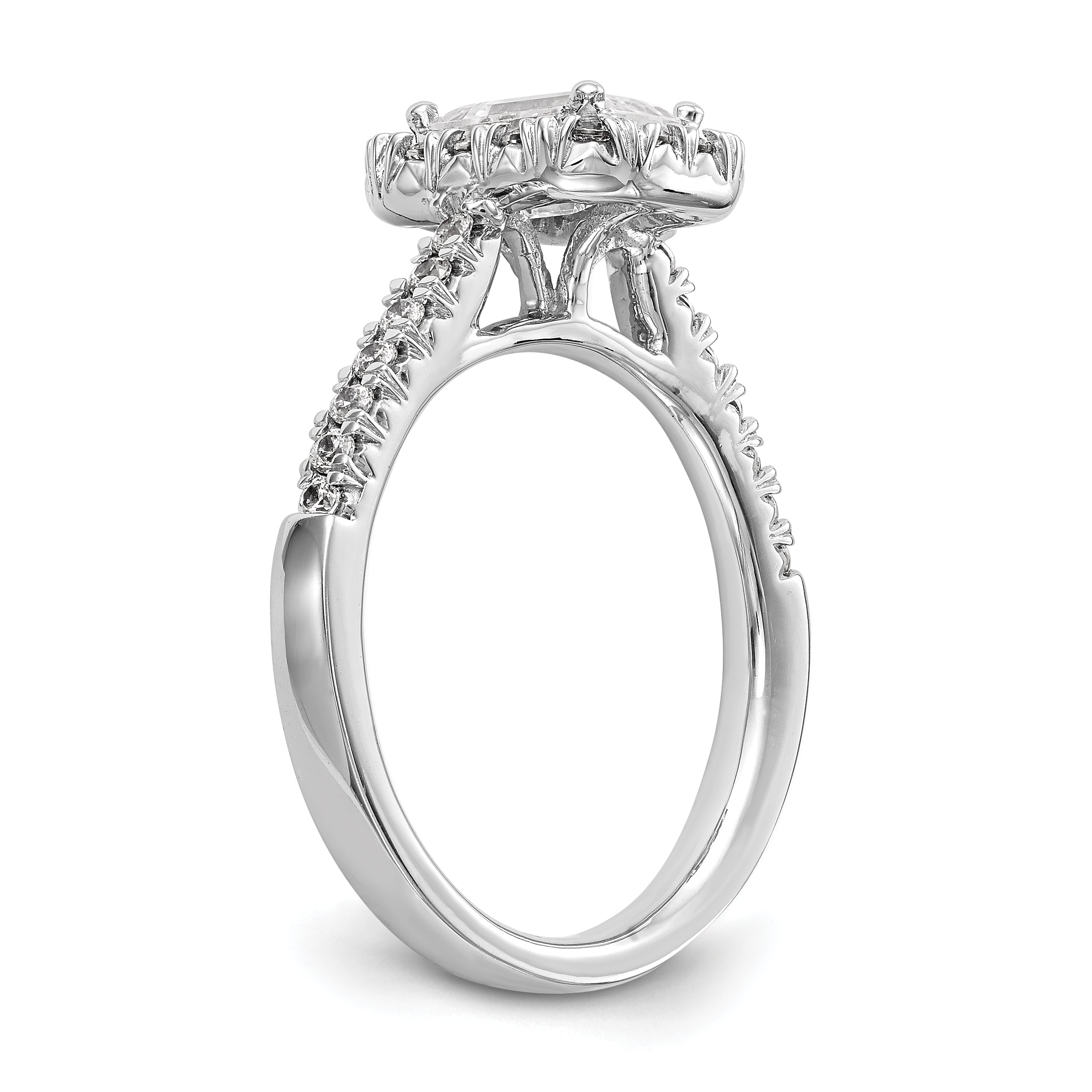 0.37ct. CZ Solid Real 14K White Gold Emerald Shape Halo Engagement Ring