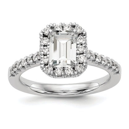 0.37ct. CZ Solid Real 14K White Gold Emerald Shape Halo Engagement Ring