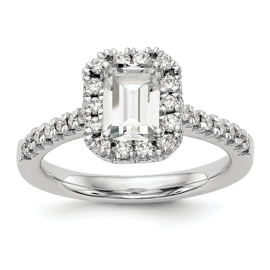 0.37ct. CZ Solid Real 14K White Gold Emerald Shape Halo Engagement Ring