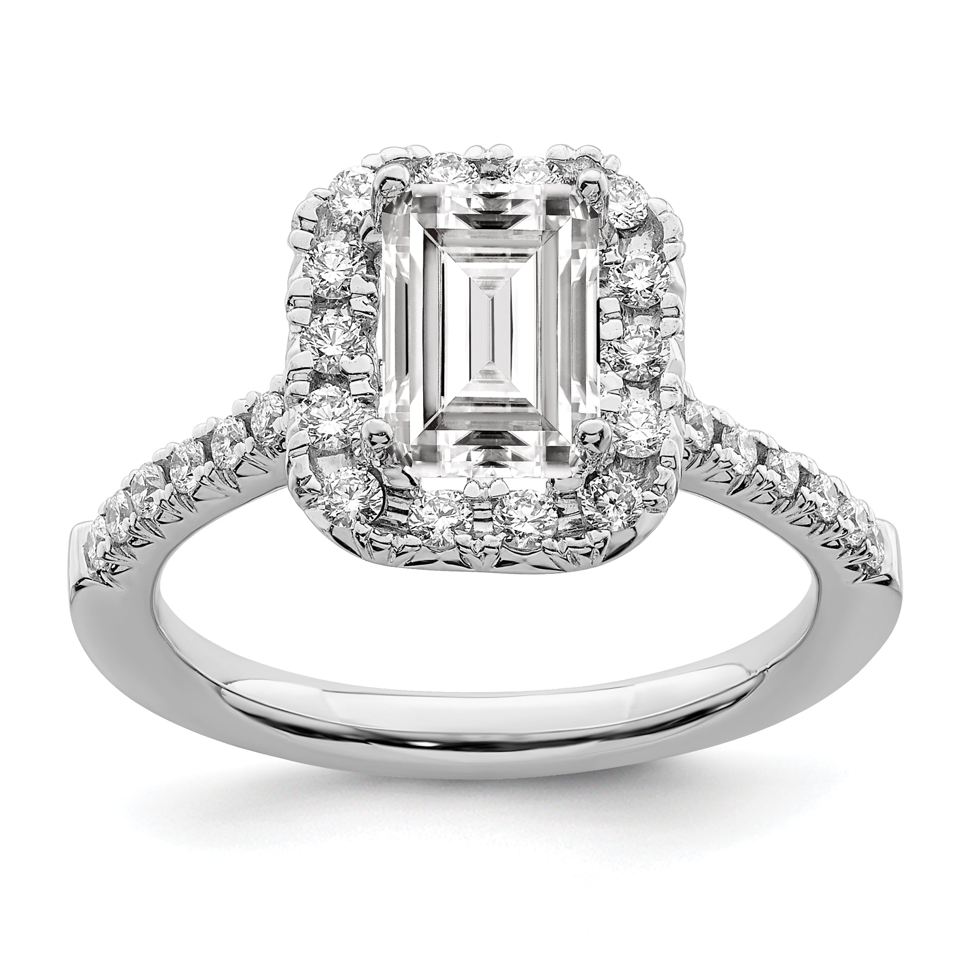1.50ct. CZ Solid Real 14K White Gold Emerald Shape Halo Engagement Ring