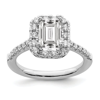 1.50ct. CZ Solid Real 14K White Gold Emerald Shape Halo Engagement Ring