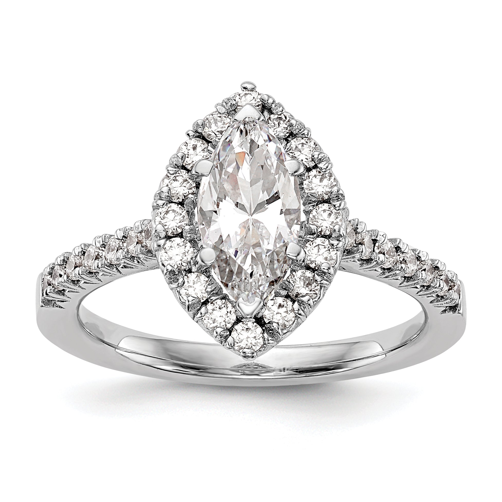 0.37ct. CZ Solid Real 14K White Gold Marquise Halo Engagement Ring
