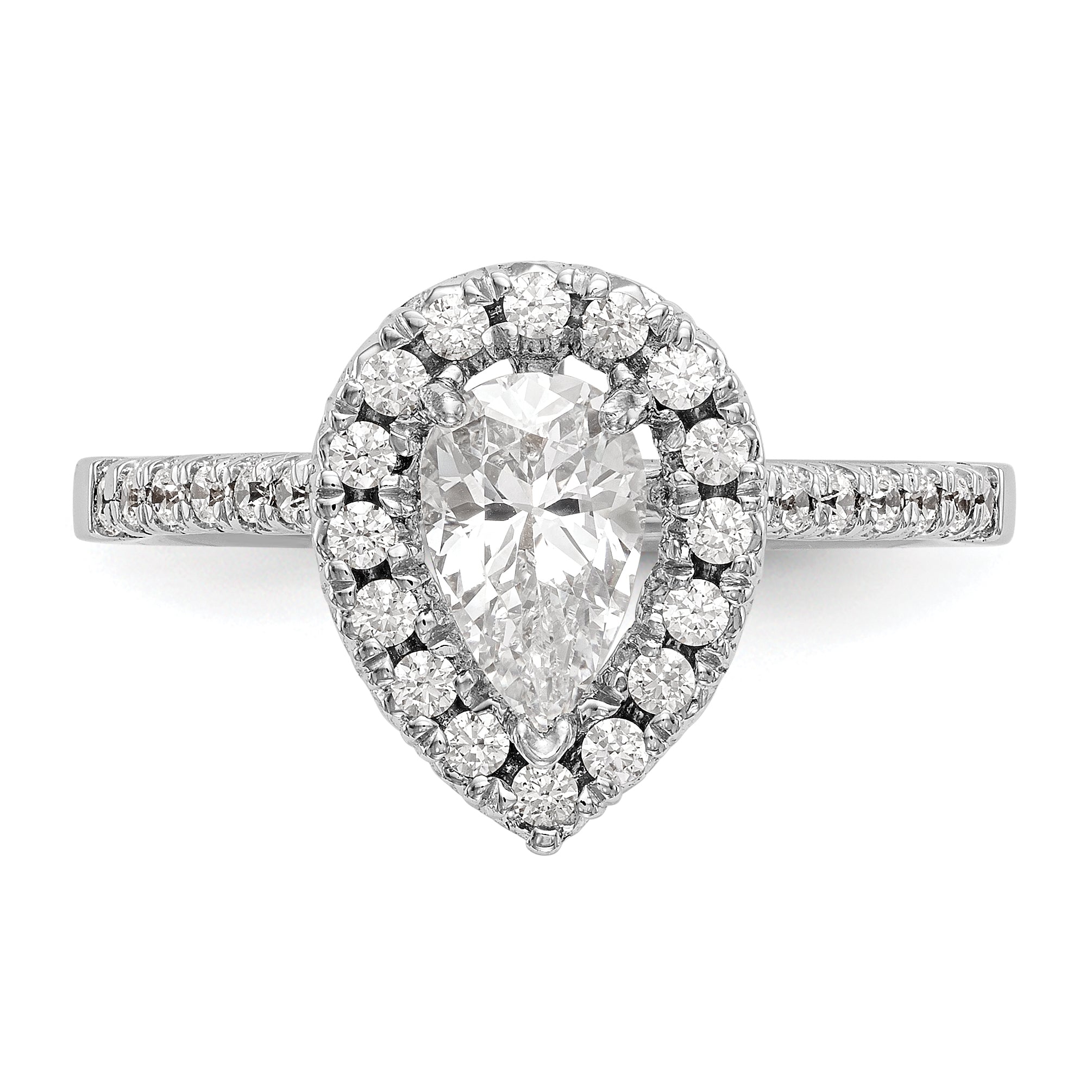 1.00ct. CZ Solid Real 14K White Gold Pear Halo Engagement Ring