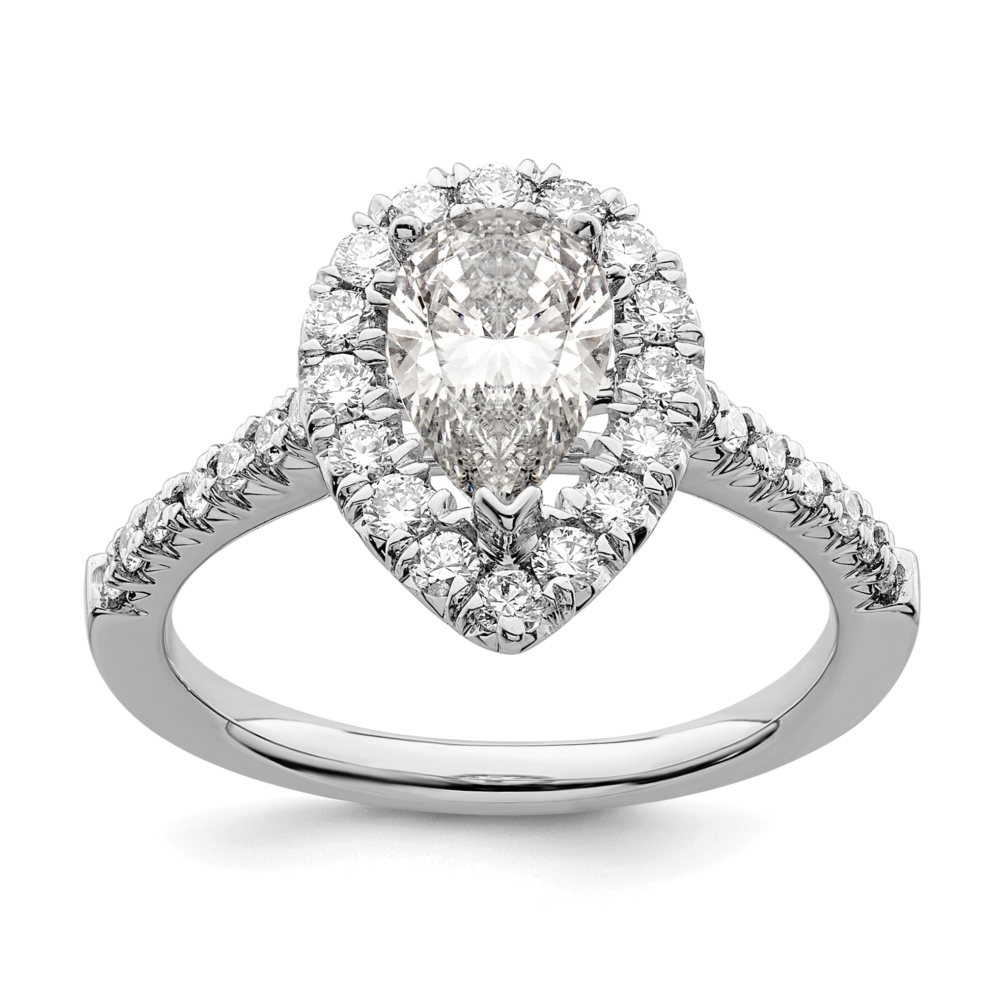 1.50ct. CZ Solid Real 14K White Gold Pear Halo Engagement Ring