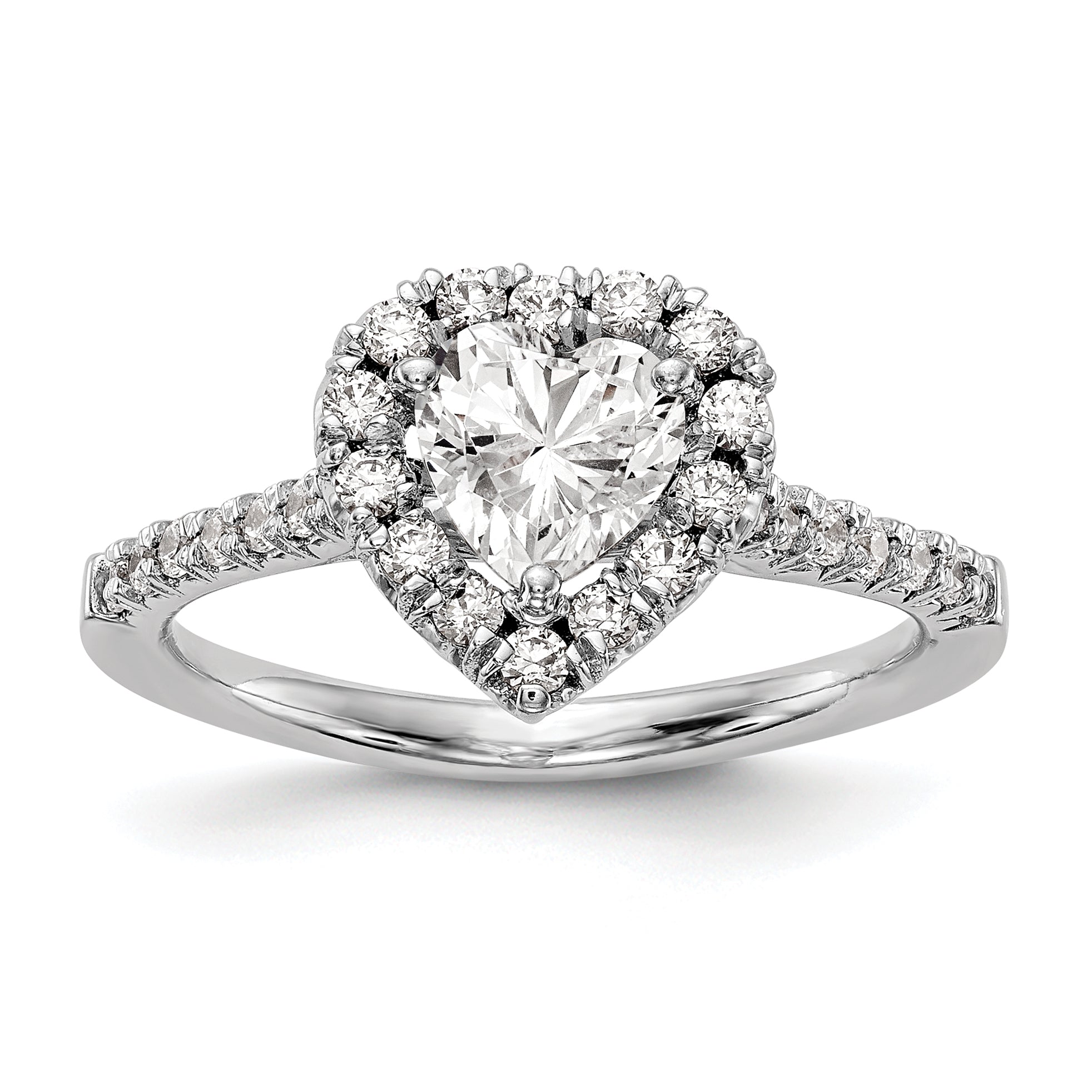 0.75ct. CZ Solid Real 14K White Gold Heart Halo Engagement Ring