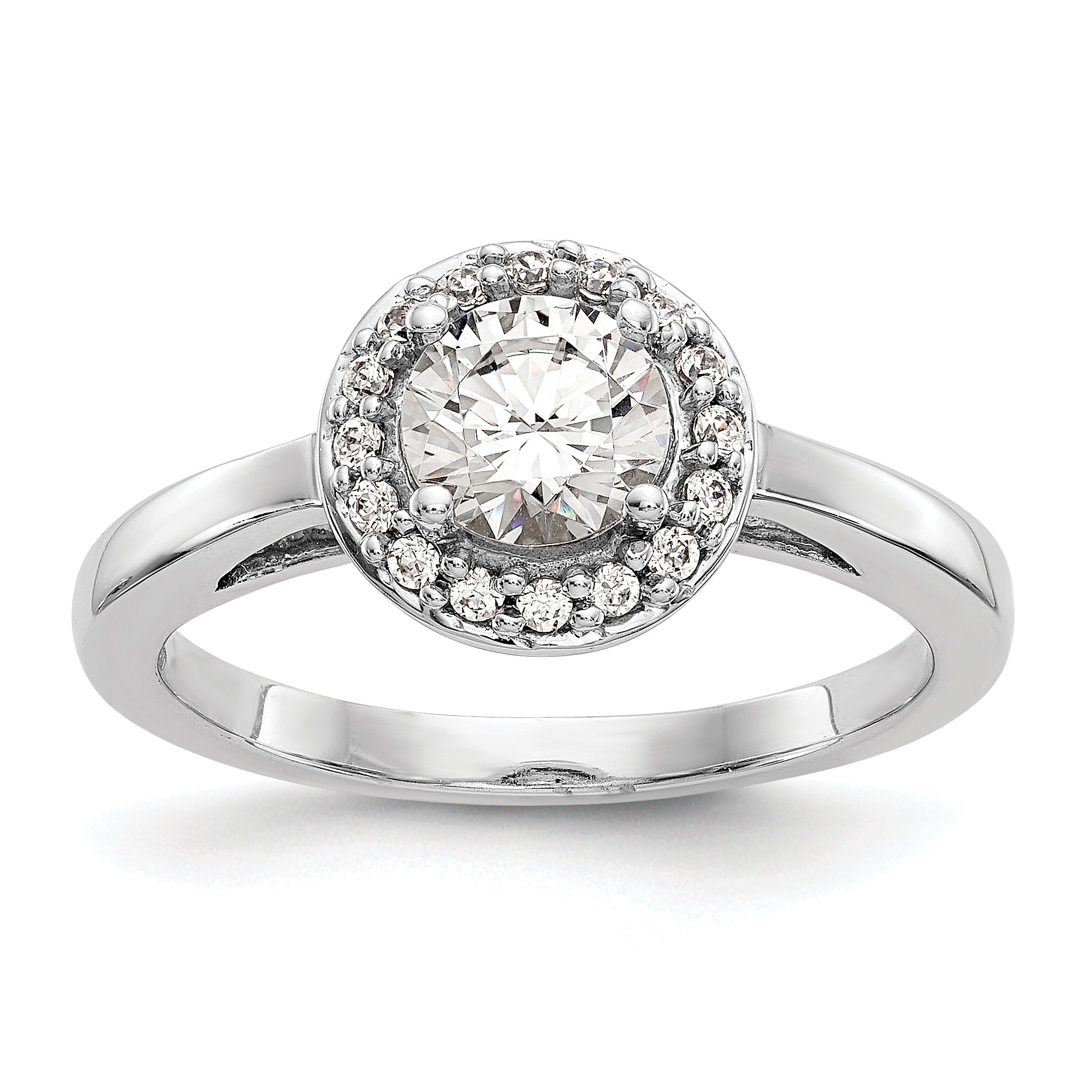0.75ct. CZ Solid Real 14K White Gold Round Halo Engagement Ring