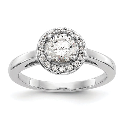 0.75ct. CZ Solid Real 14K White Gold Round Halo Engagement Ring