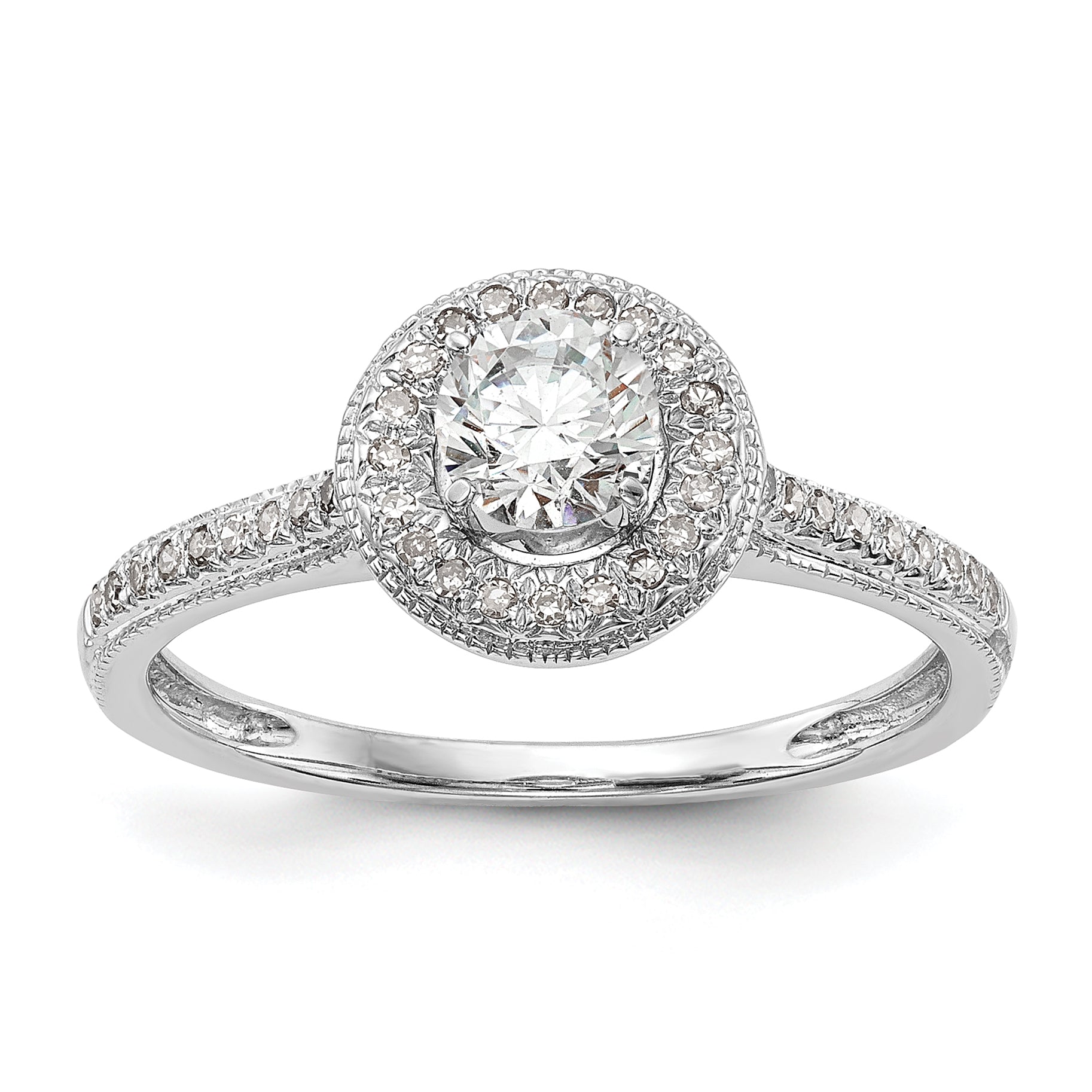 0.25ct. CZ Solid Real 14K White Gold Round Halo Engagement Ring