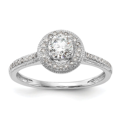 0.25ct. CZ Solid Real 14K White Gold Round Halo Engagement Ring