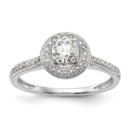 0.25ct. CZ Solid Real 14K White Gold Round Halo Engagement Ring