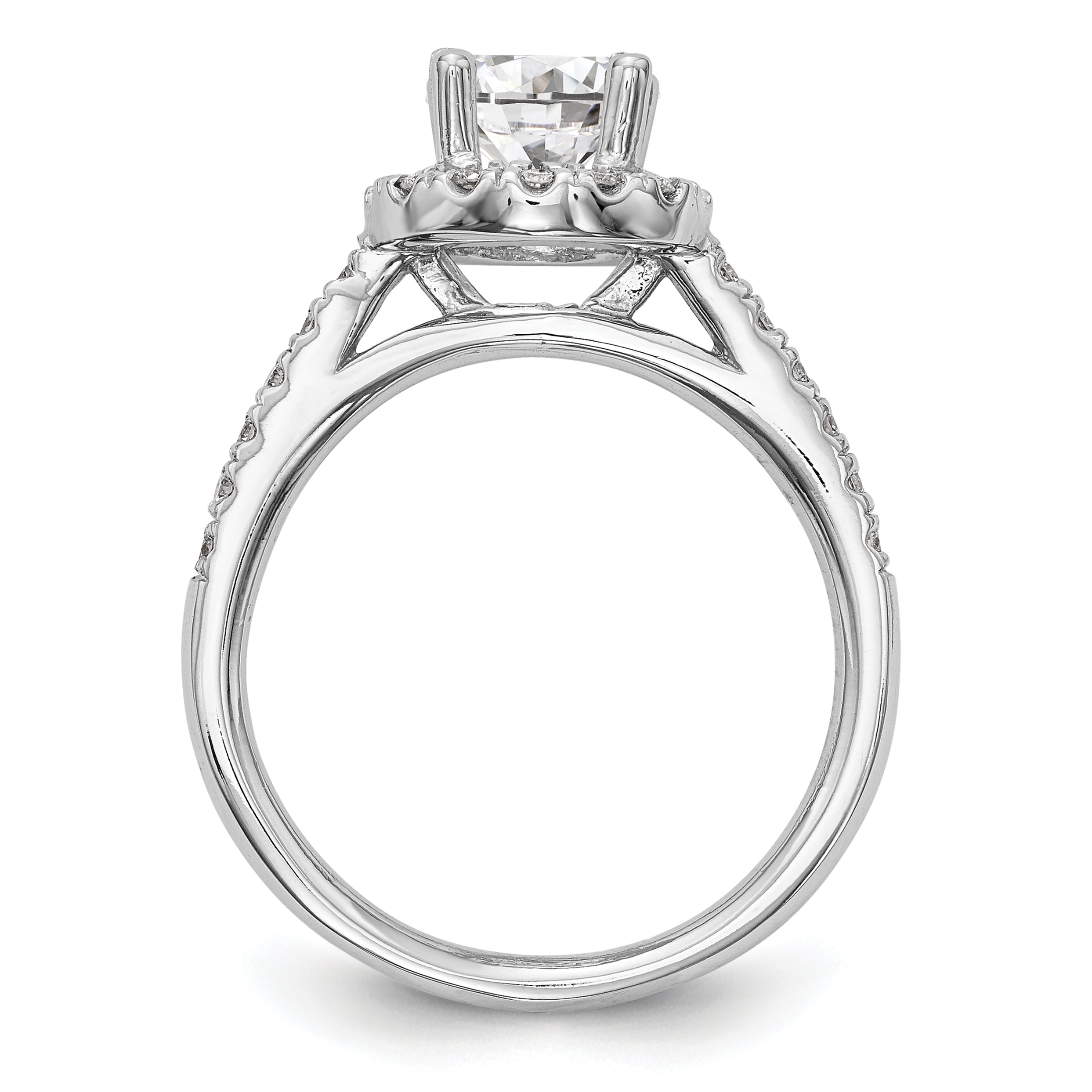0.75ct. CZ Solid Real 14K White Gold Round Halo Engagement Ring
