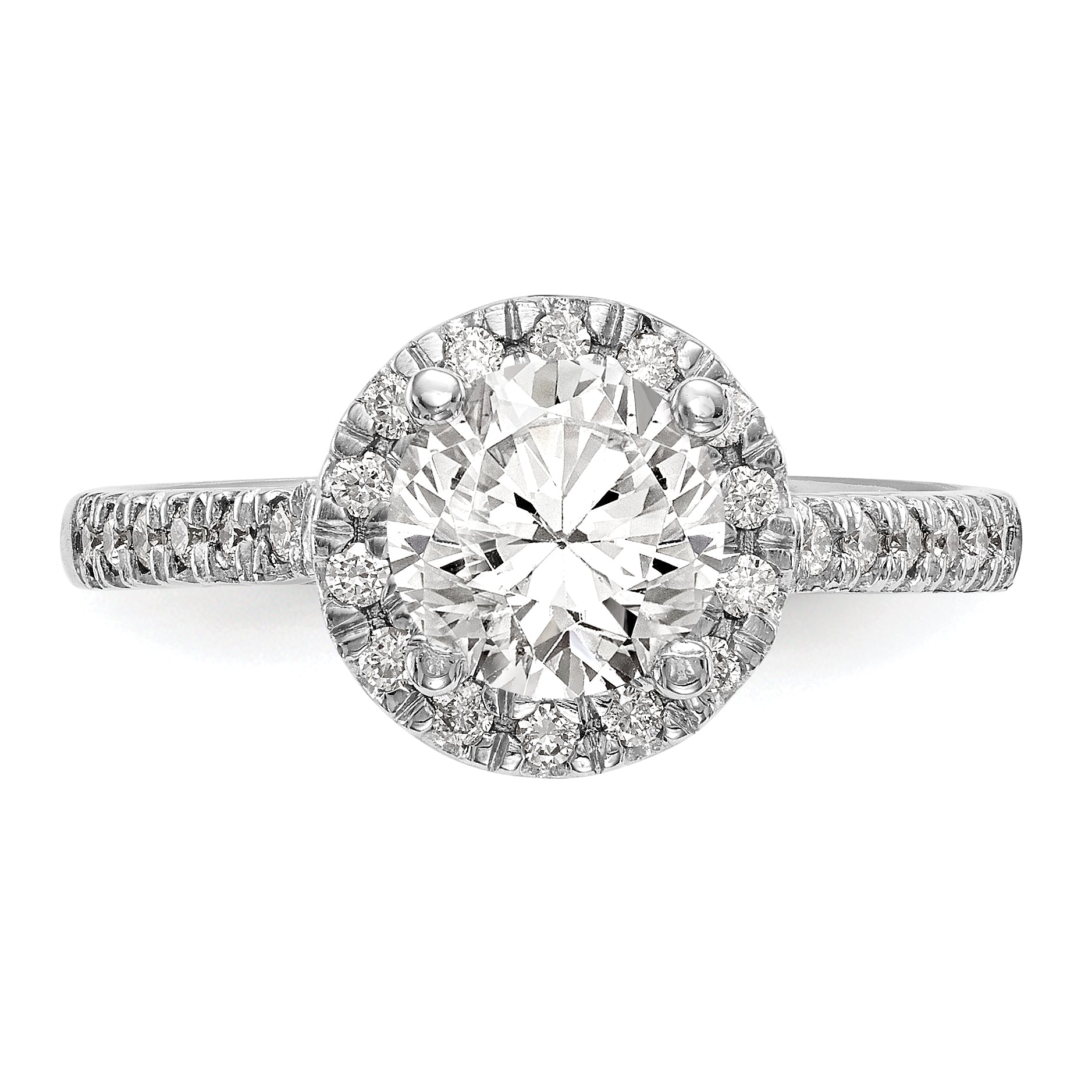 0.33ct. CZ Solid Real 14K White Gold Round Halo Engagement Ring