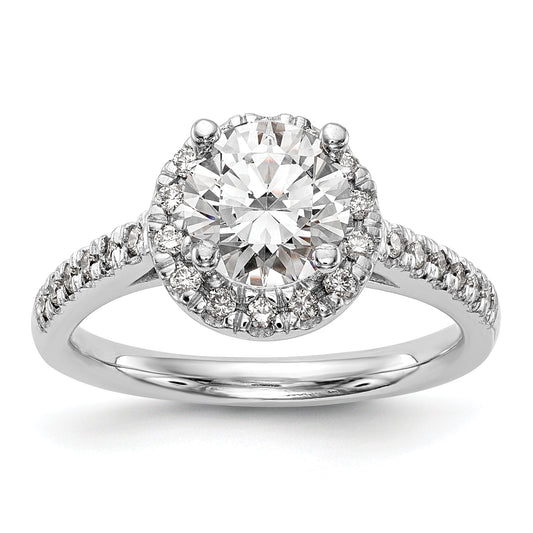 0.75ct. CZ Solid Real 14K White Gold Round Halo Engagement Ring