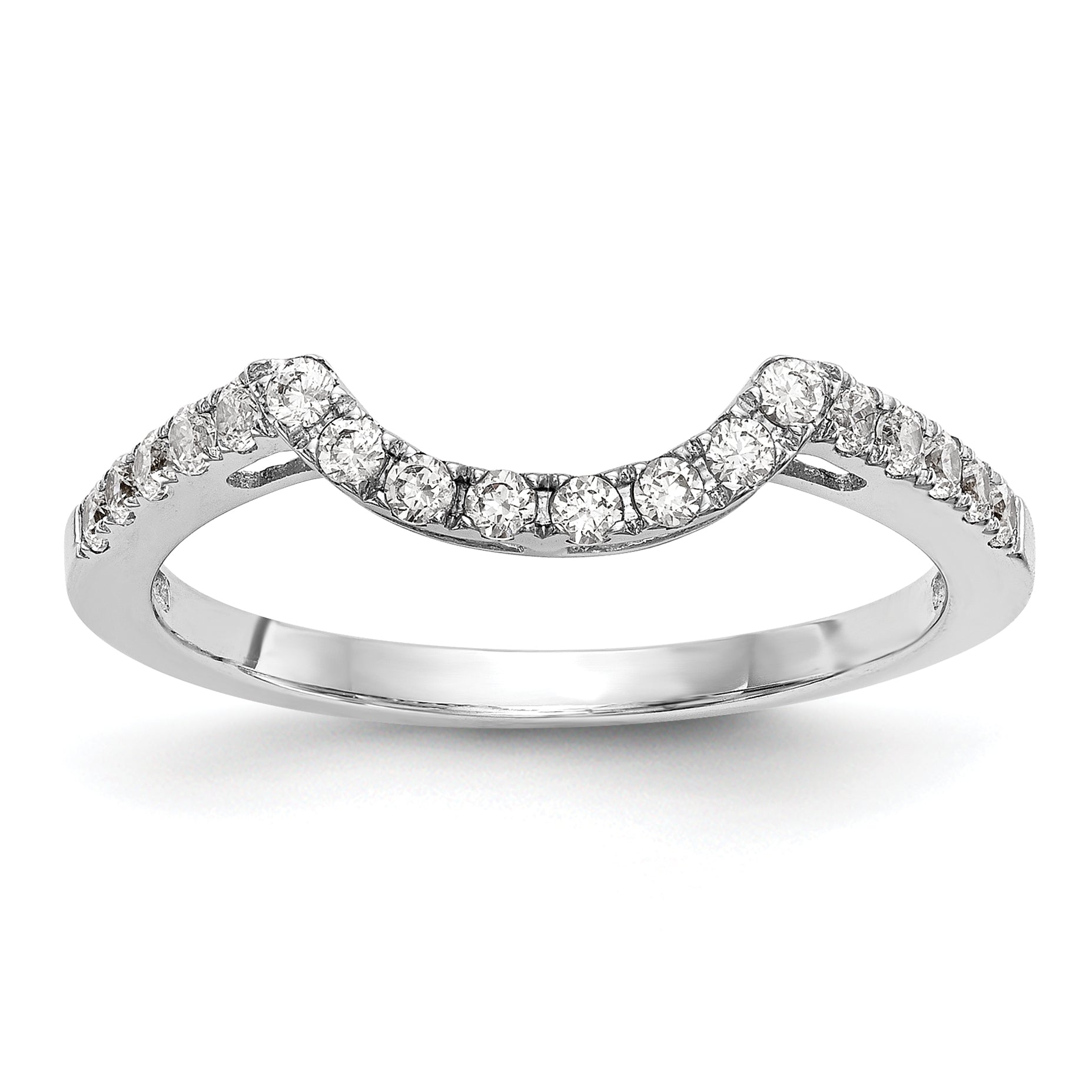 0.20ct. CZ Solid Real 14k White Gold Contour Wedding Wedding Band Ring