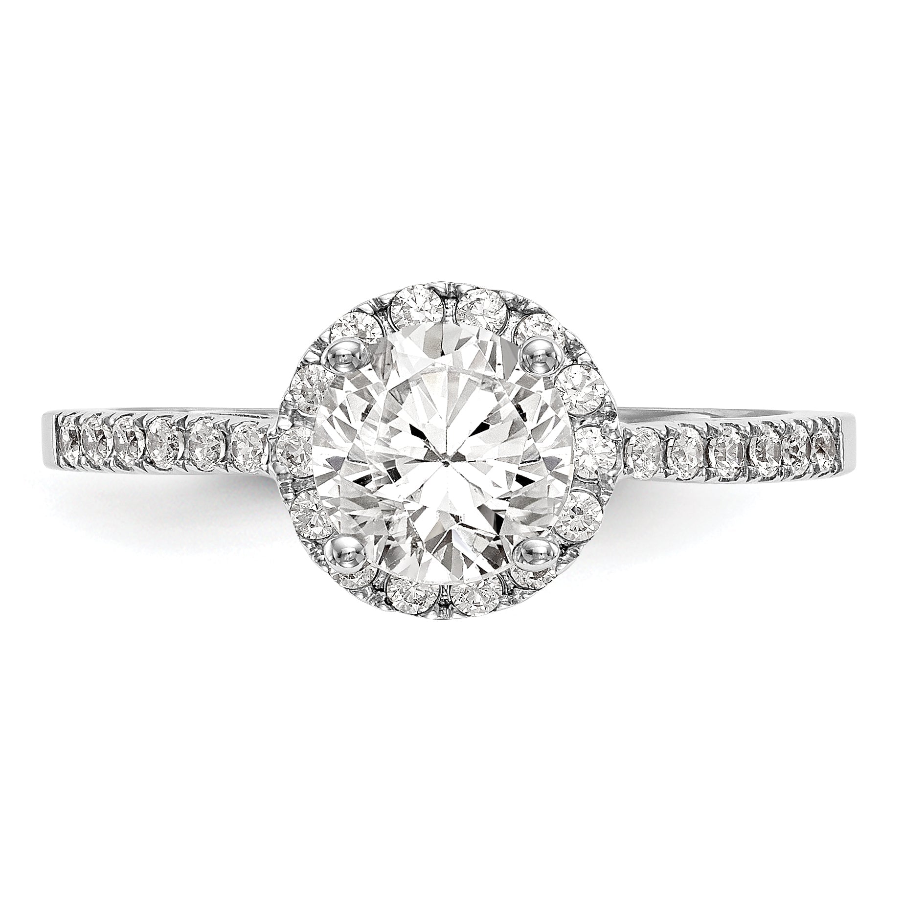 0.50ct. CZ Solid Real 14K White Gold Round Halo Engagement Ring