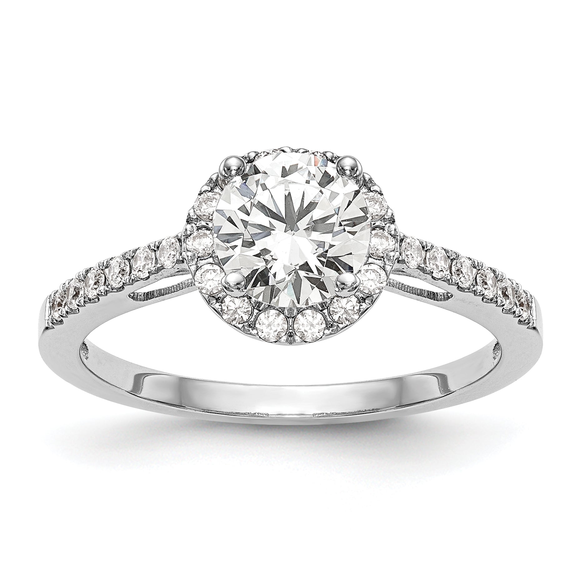 0.75ct. CZ Solid Real 14K White Gold Round Halo Engagement Ring