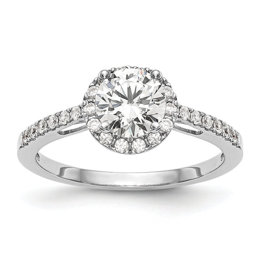0.75ct. CZ Solid Real 14K White Gold Round Halo Engagement Ring