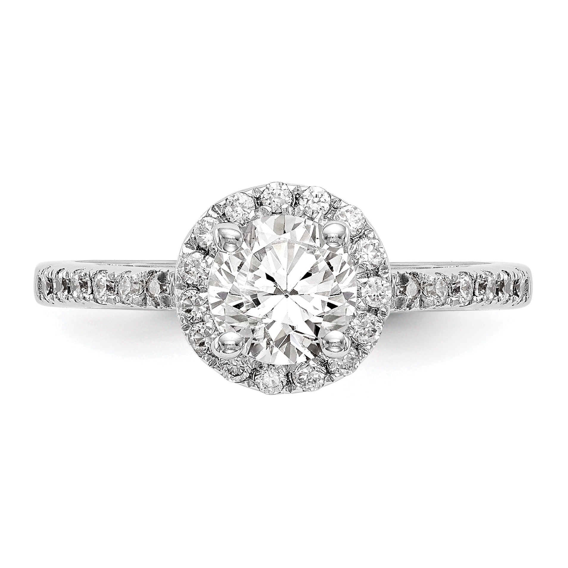 0.50ct. CZ Solid Real 14K White Gold Round Halo Engagement Ring