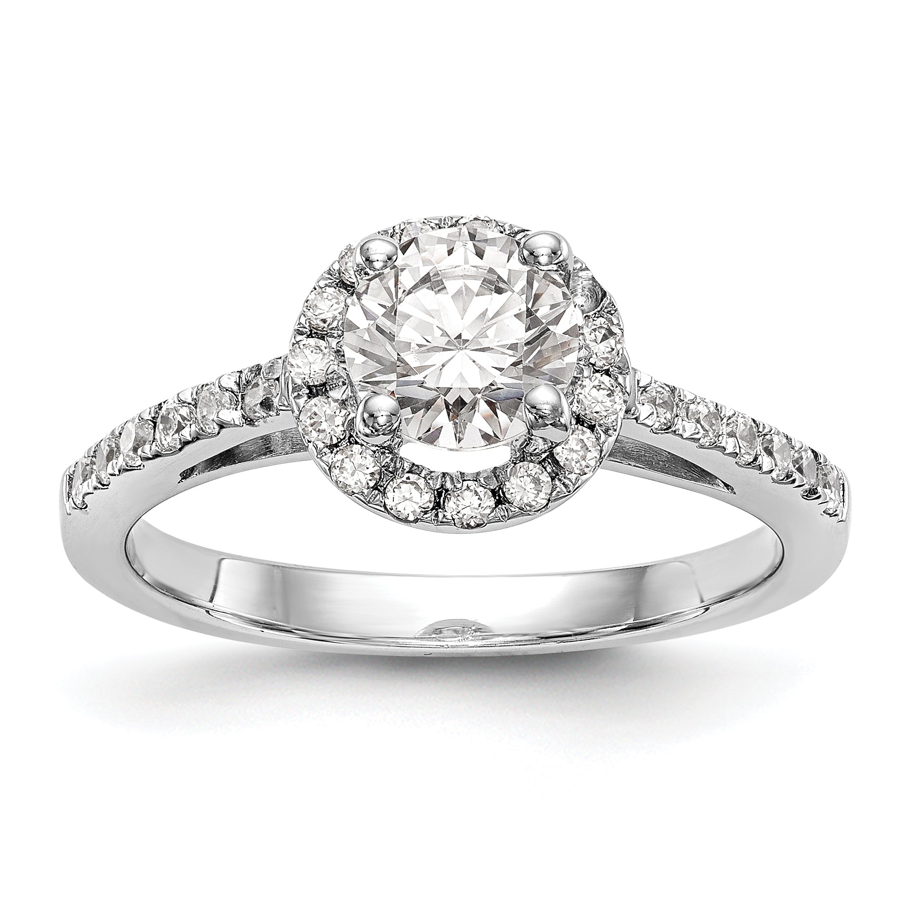 0.50ct. CZ Solid Real 14K White Gold Round Halo Engagement Ring