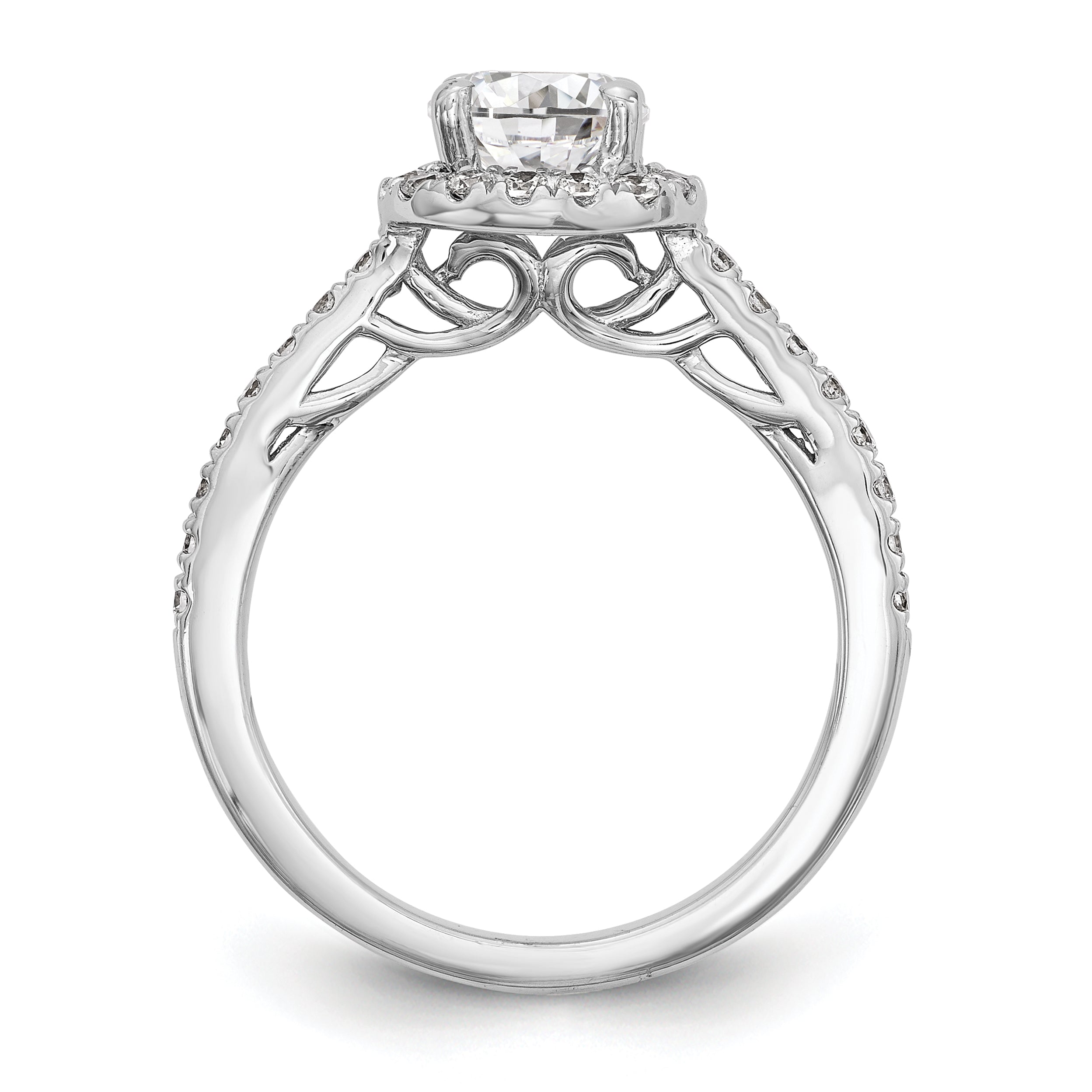 0.50ct. CZ Solid Real 14K White Gold Round Halo Engagement Ring