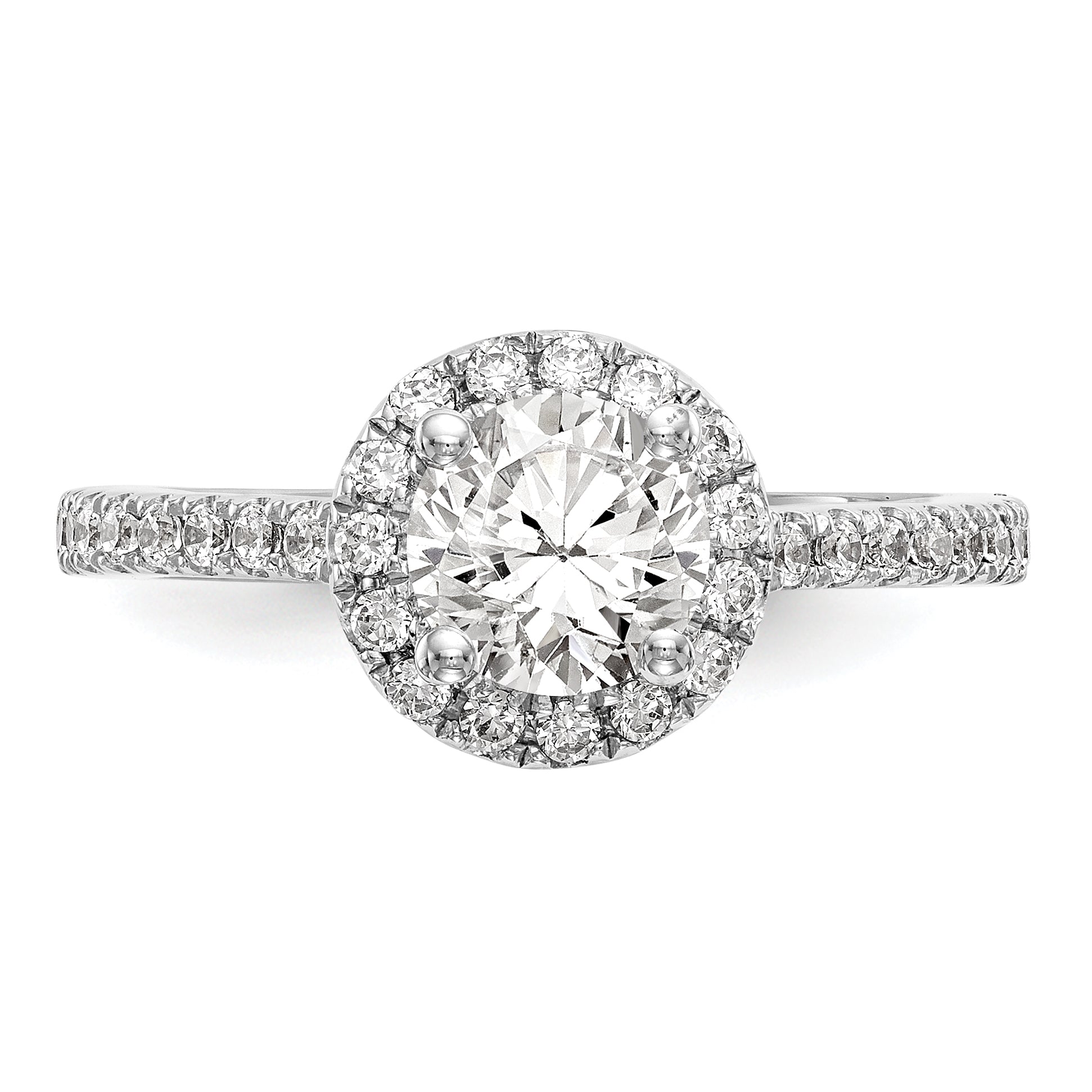 0.75ct. CZ Solid Real 14K White Gold Round Halo Engagement Ring