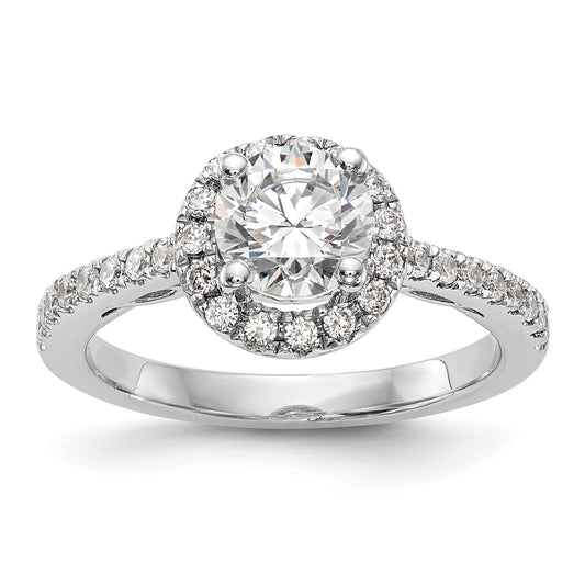 0.75ct. CZ Solid Real 14K White Gold Round Halo Engagement Ring