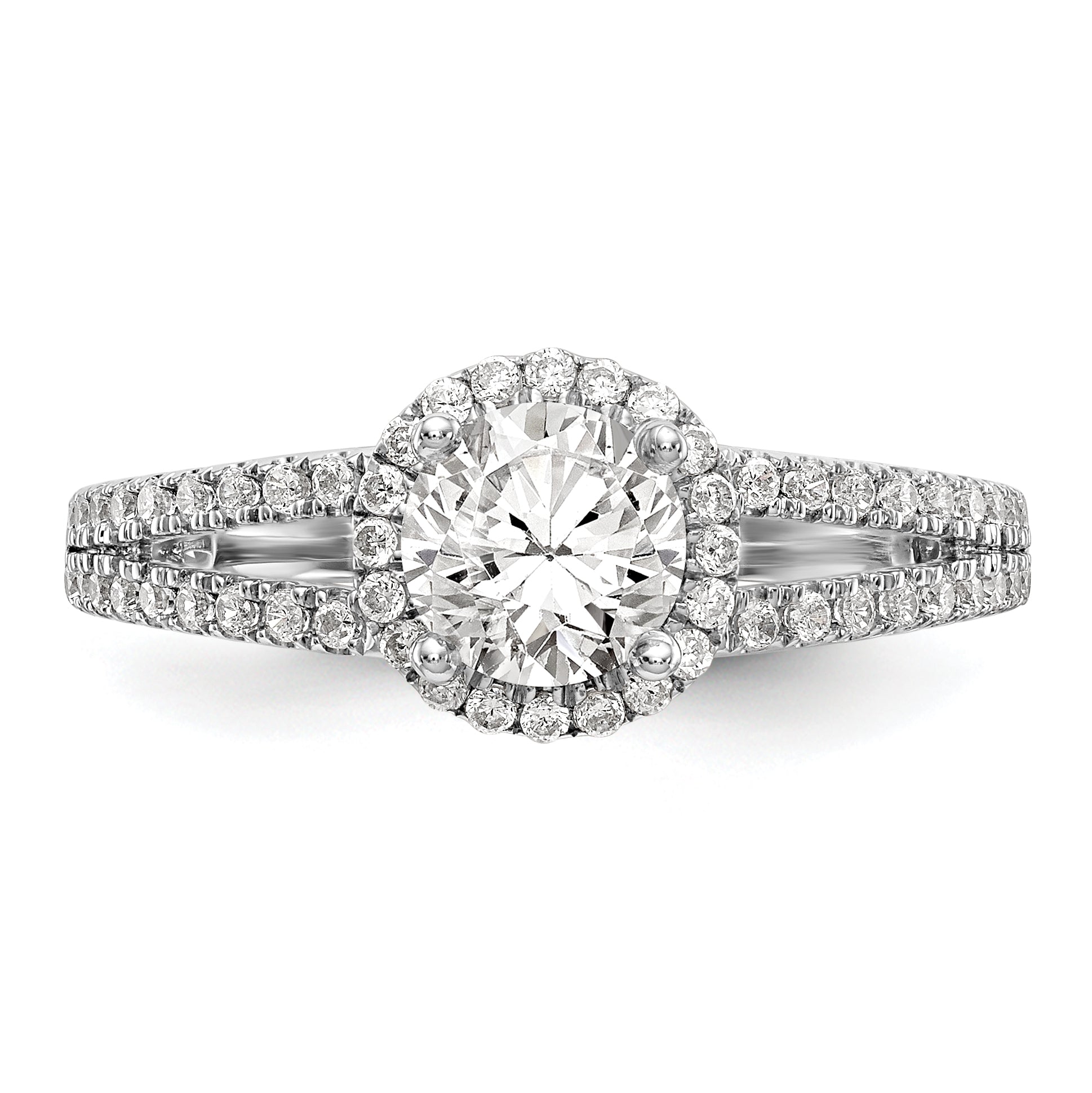 0.75ct. CZ Solid Real 14K White Gold Round Halo Engagement Ring