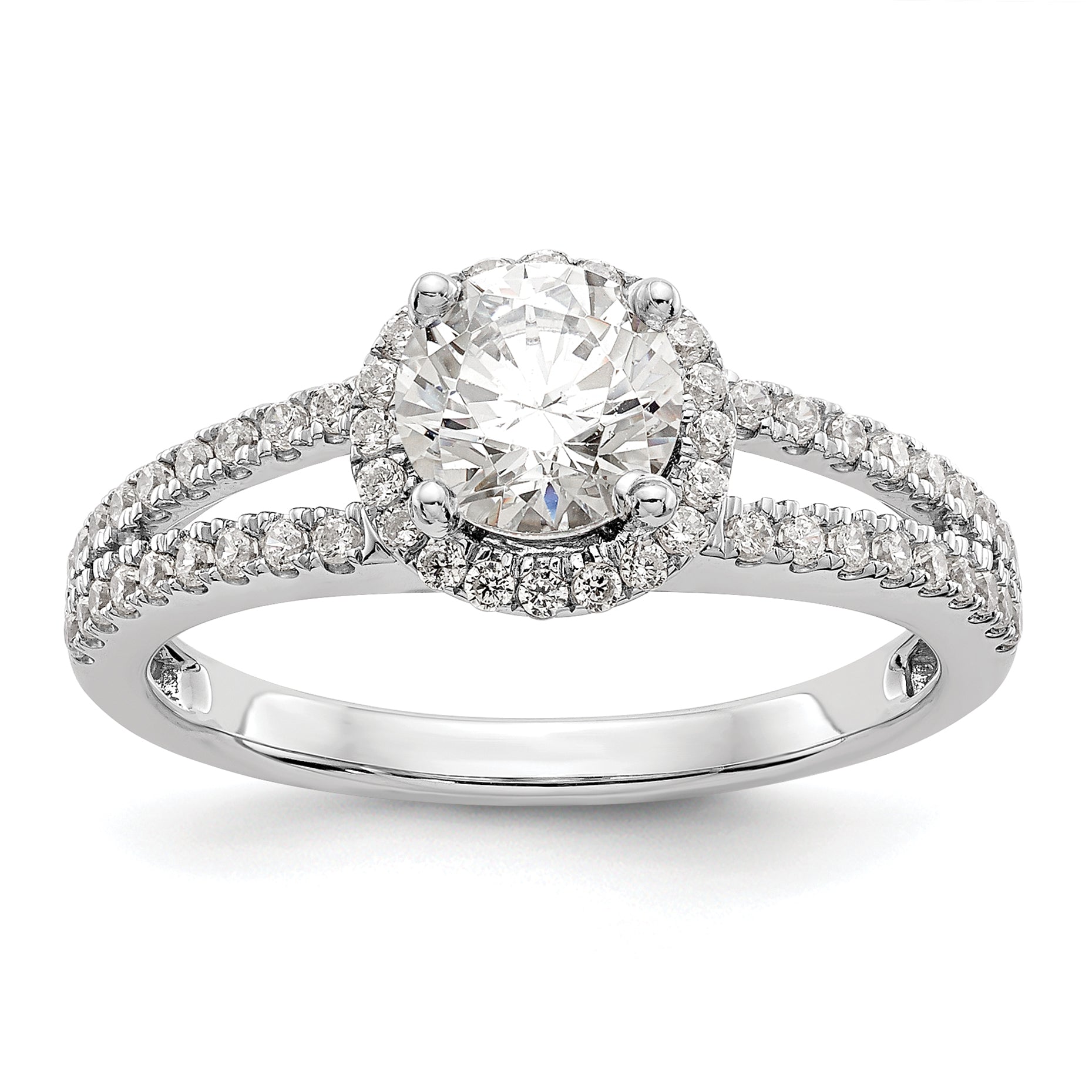 0.75ct. CZ Solid Real 14K White Gold Round Halo Engagement Ring