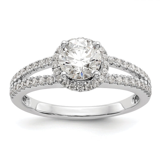 0.75ct. CZ Solid Real 14K White Gold Round Halo Engagement Ring
