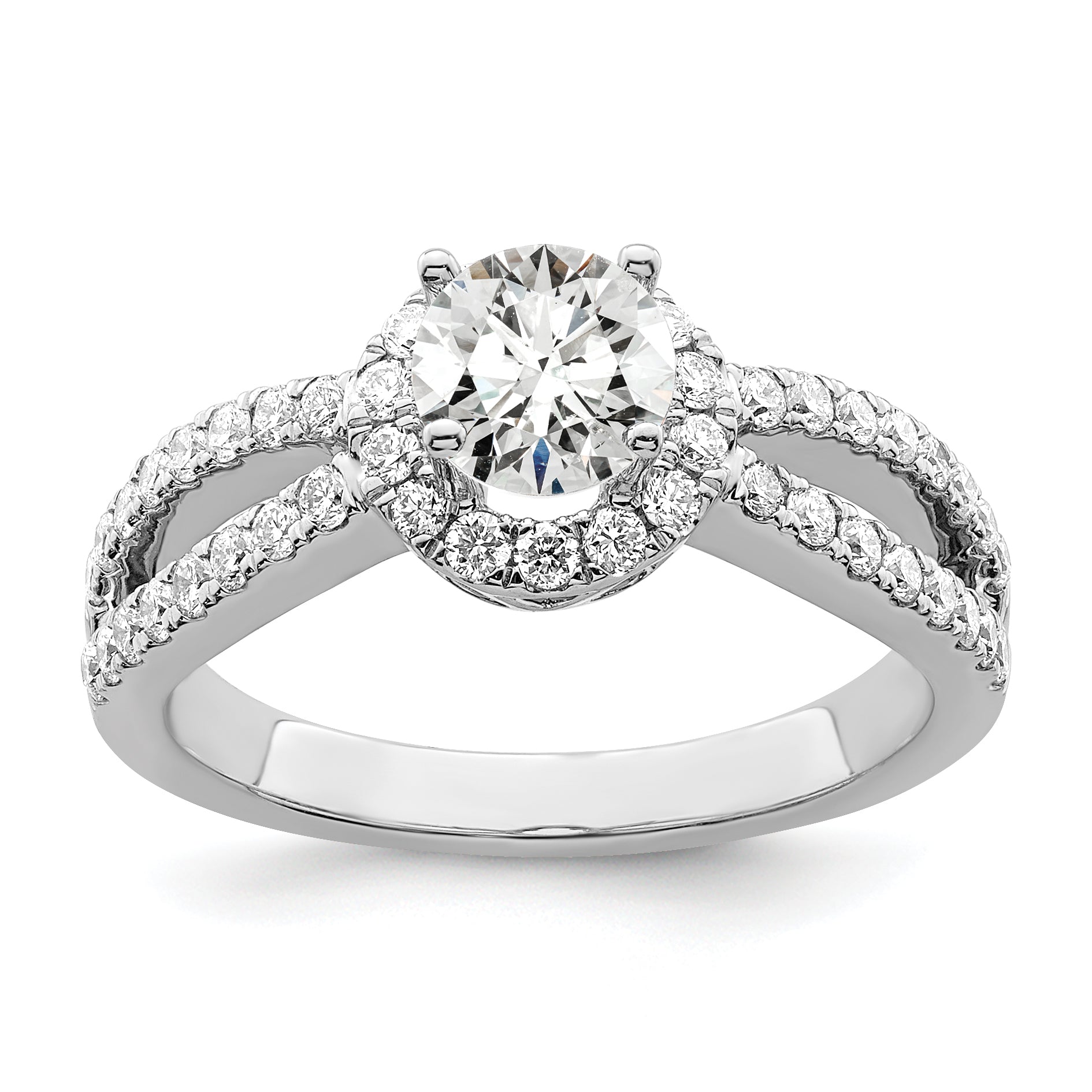 0.50ct. CZ Solid Real 14K White Gold Round Halo Engagement Ring