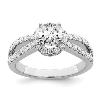 0.50ct. CZ Solid Real 14K White Gold Round Halo Engagement Ring