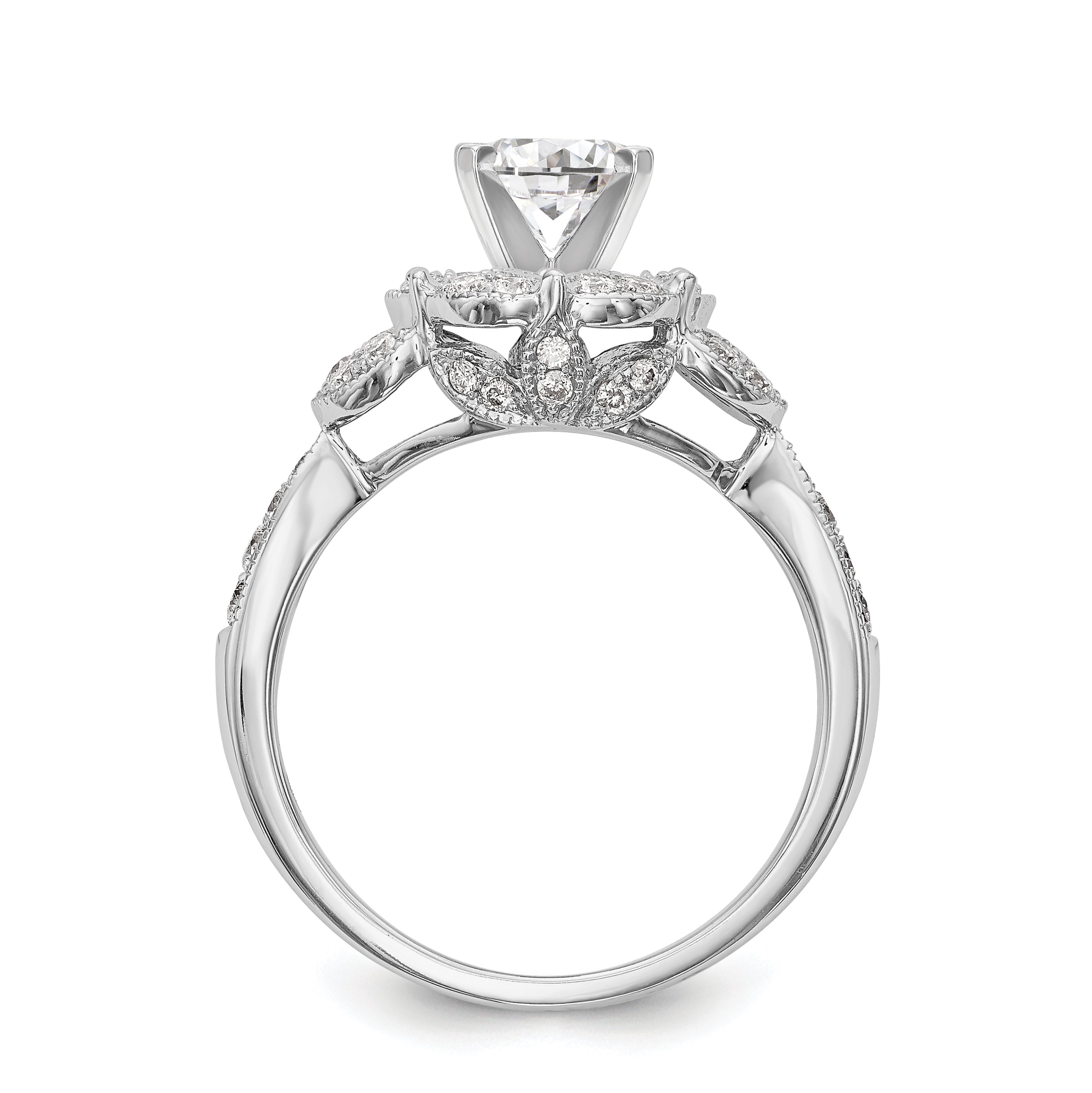 0.40ct. CZ Solid Real 14K White Gold Peg Set Round Halo Engagement Ring