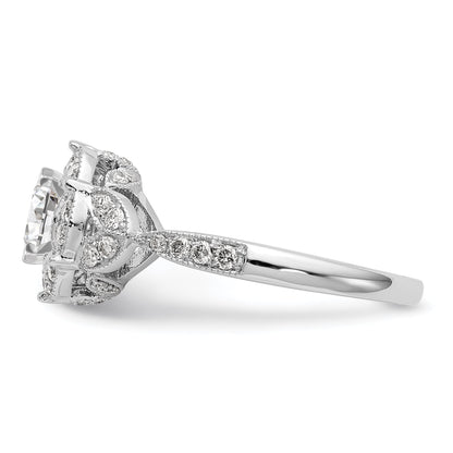 0.40ct. CZ Solid Real 14K White Gold Peg Set Round Halo Engagement Ring