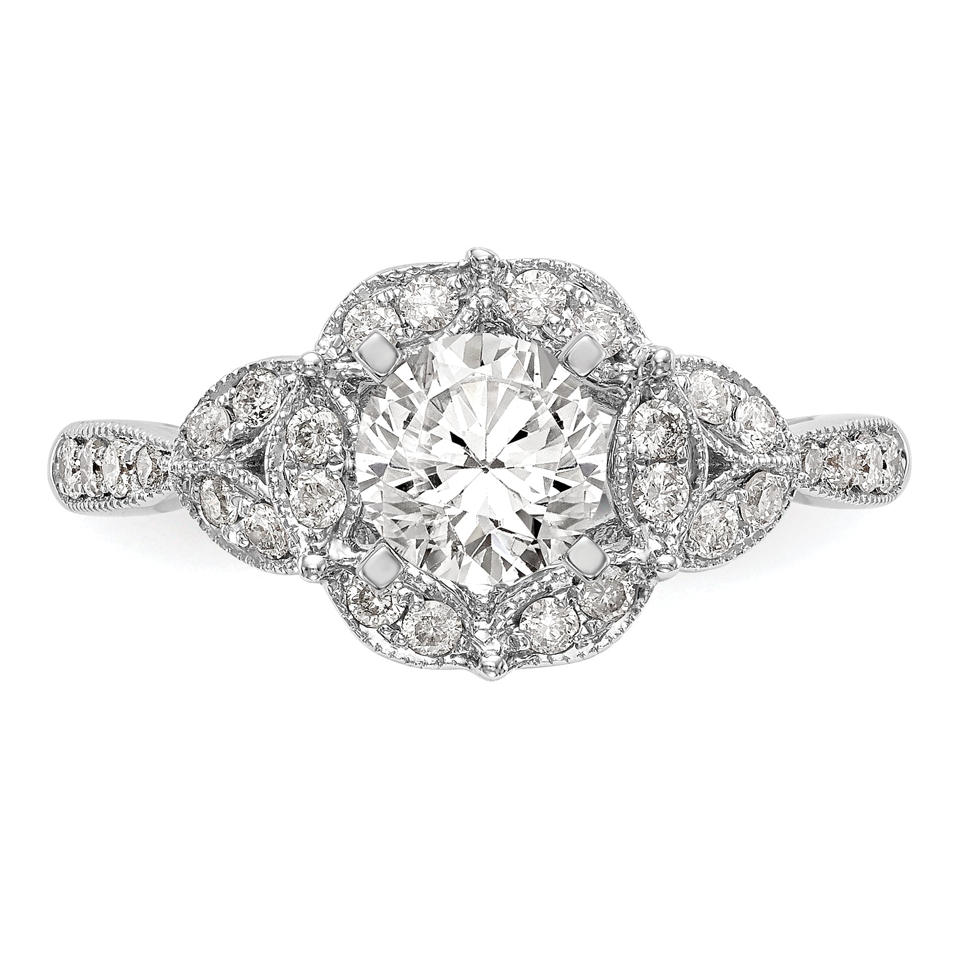 0.40ct. CZ Solid Real 14K White Gold Peg Set Round Halo Engagement Ring