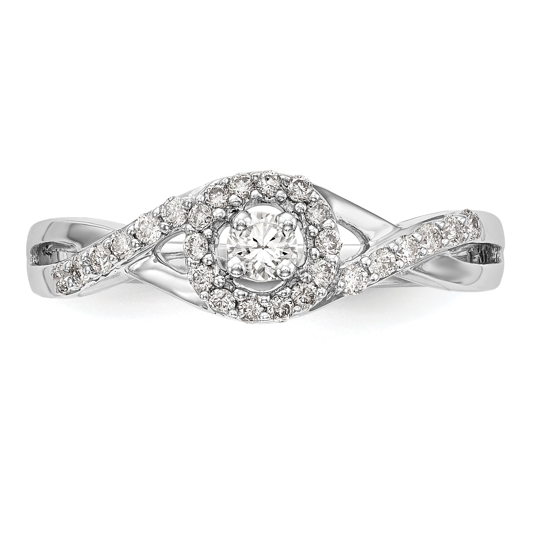 0.10ct. CZ Solid Real 14K White Gold Round Halo Engagement Ring