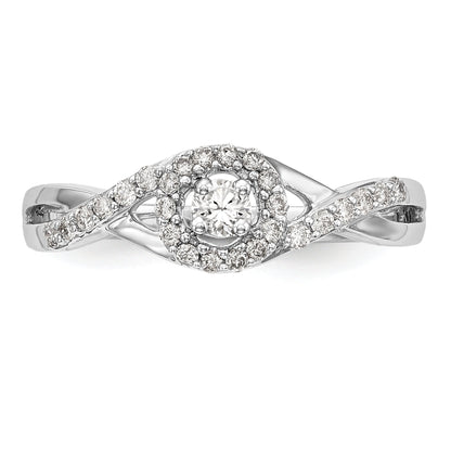 0.10ct. CZ Solid Real 14K White Gold Round Halo Engagement Ring