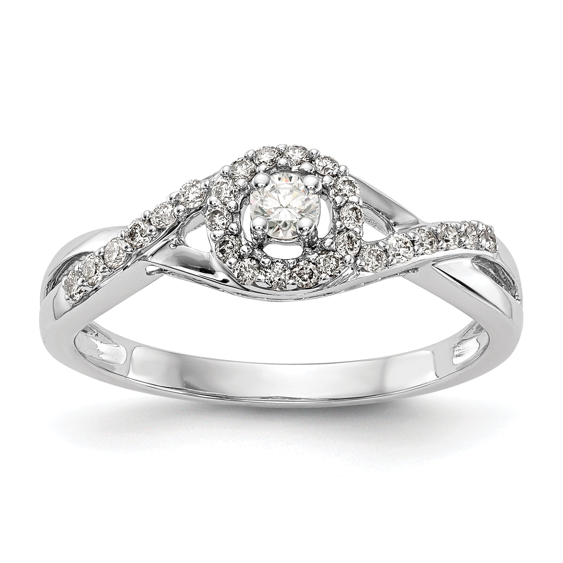0.10ct. CZ Solid Real 14K White Gold Round Halo Engagement Ring