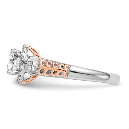 0.28ct. CZ Solid Real 14K Two-tone Peg Set Halo Engagement Ring
