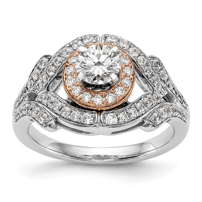 0.50ct. CZ Solid Real 14K Two-tone Peg Set Halo Engagement Ring