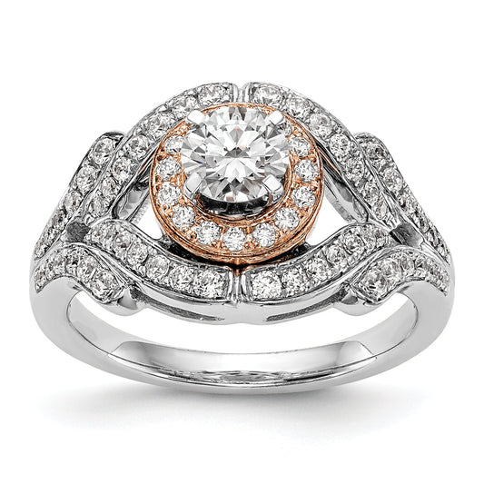 0.50ct. CZ Solid Real 14K Two-tone Peg Set Halo Engagement Ring