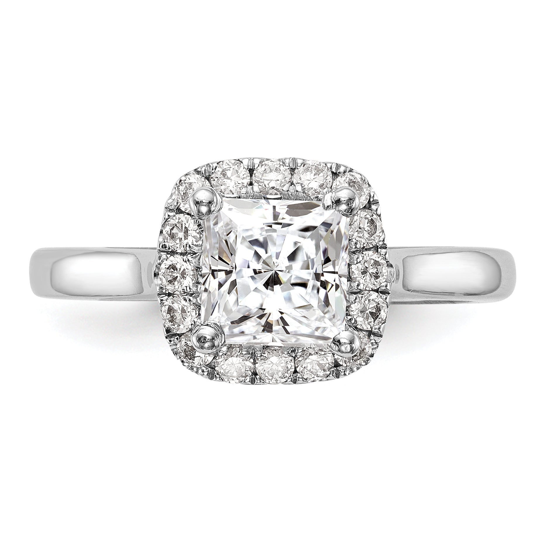 0.50ct. CZ Solid Real 14K White Gold Princess Cushion Halo Engagement Ring