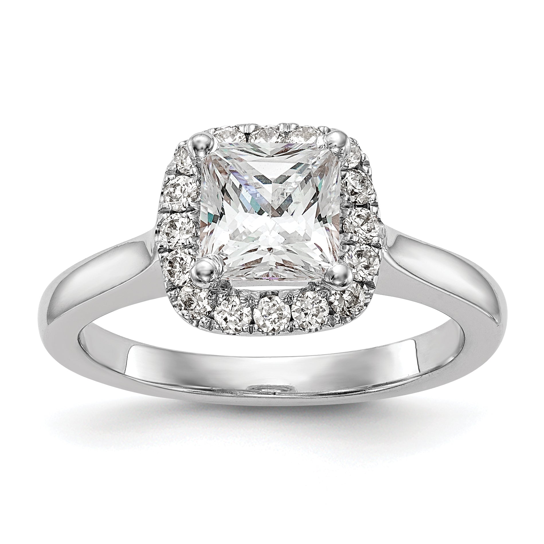 0.50ct. CZ Solid Real 14K White Gold Princess Cushion Halo Engagement Ring