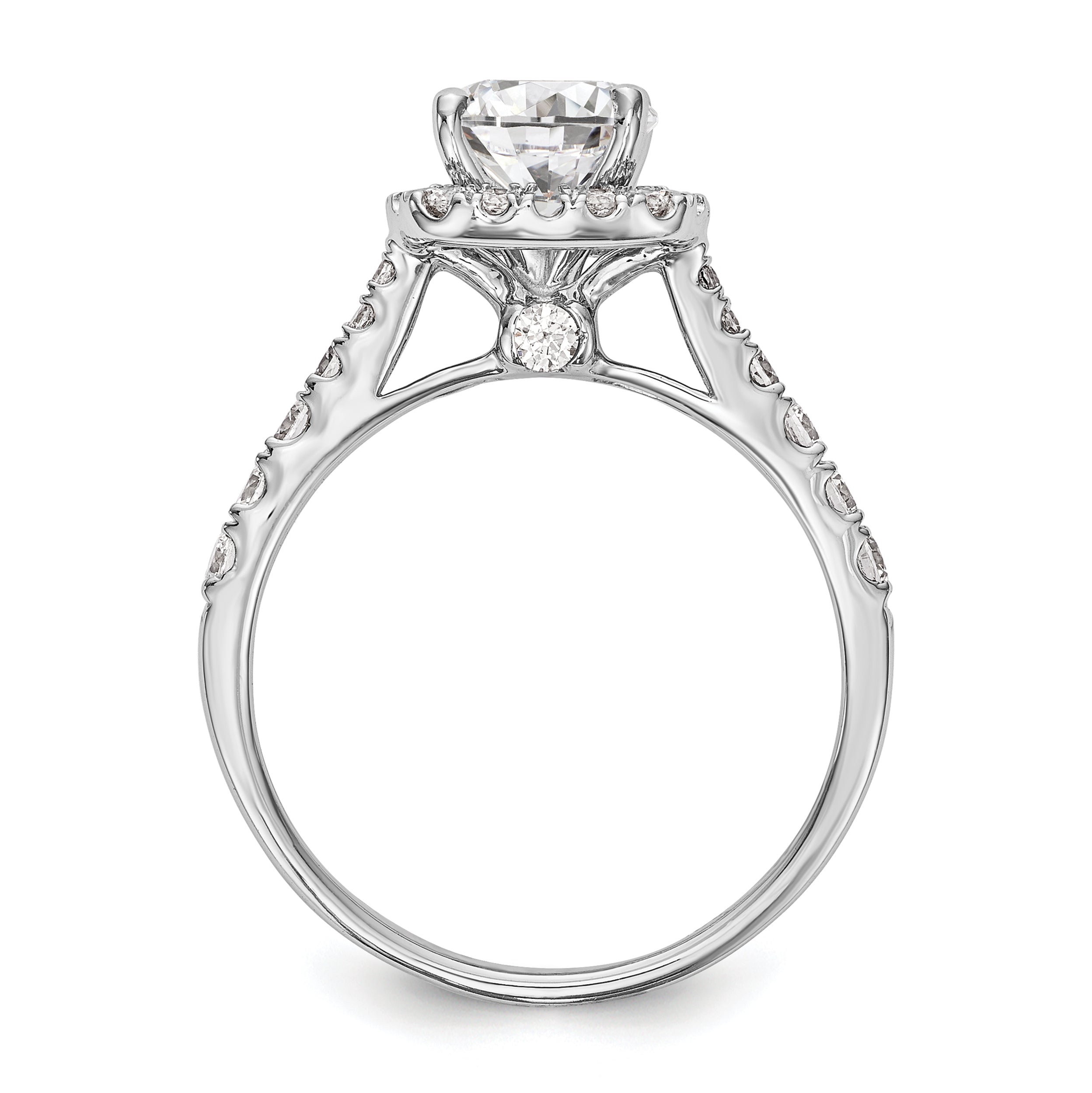 0.53ct. CZ Solid Real 14K White Gold Peg Set Cushion Halo Engagement Ring