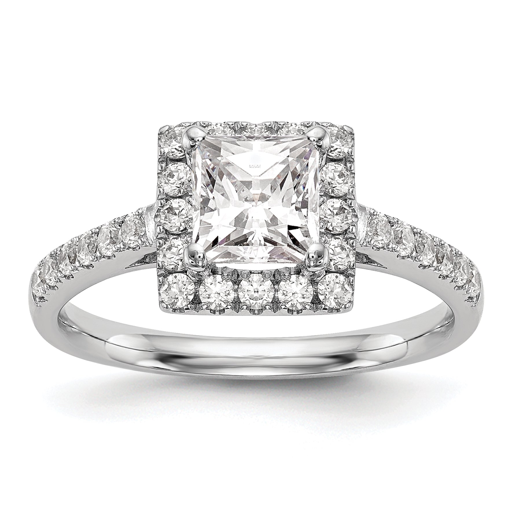 0.25ct. CZ Solid Real 14K White Gold Princess Square Halo Engagement Ring